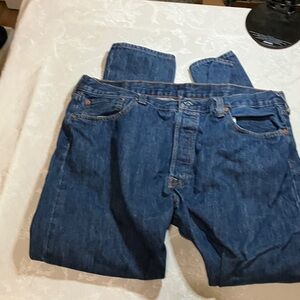 Levi's Dark Blue Relaxed Fit Jeans 501 button fly